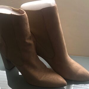 Pointed Toe Tan Suede Ankle Boots with Block Heel